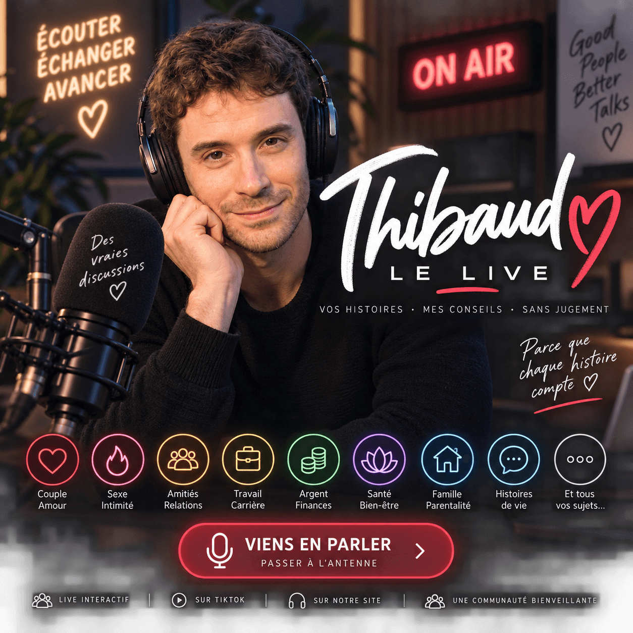 Thibaud au micro dans le studio du Live